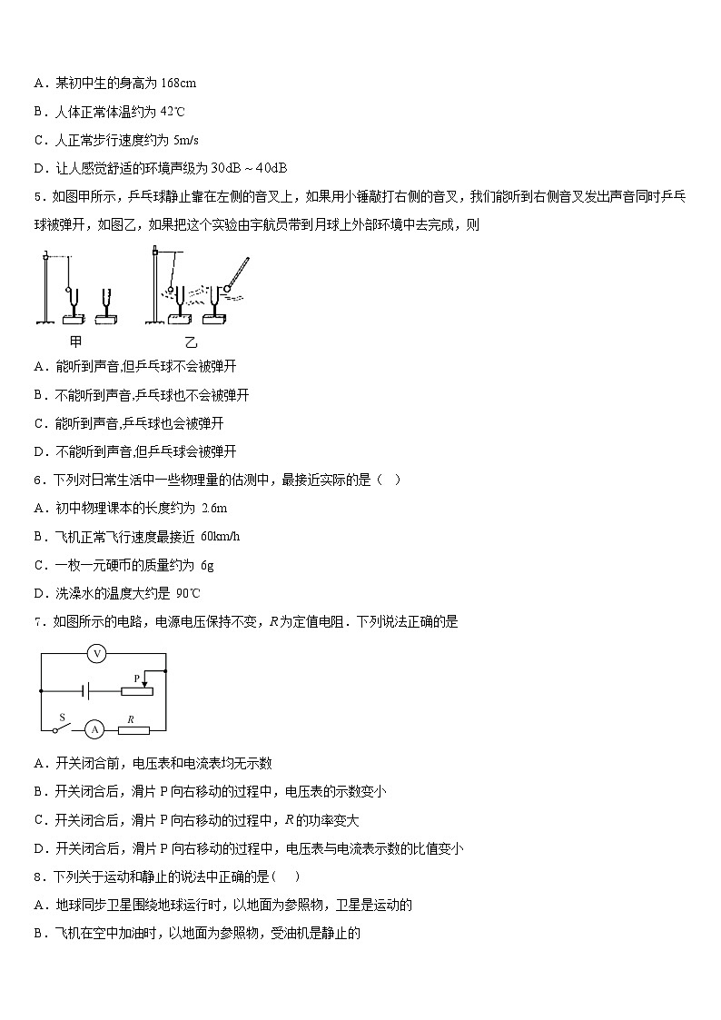 湖南长沙雅礼实验中学2023-2024学年物理八上期末统考模拟试题含答案02
