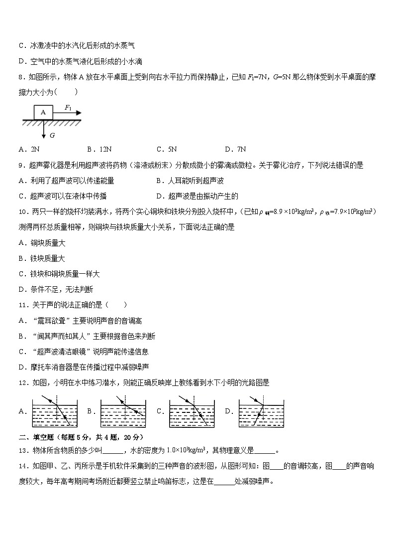 甘肃省定西安定区七校联考2023-2024学年物理八年级第一学期期末学业水平测试模拟试题含答案第3页