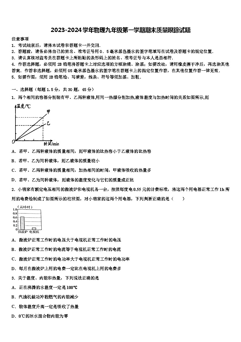 2023-2024学年物理九年级第一学期期末质量跟踪试题01