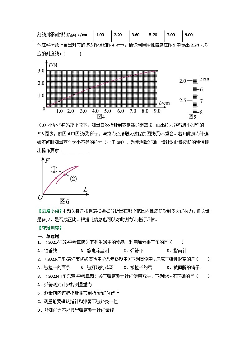 沪科版八年级物理上册课时特训 6.3  弹力与弹簧测力计（原卷版+解析）第3页