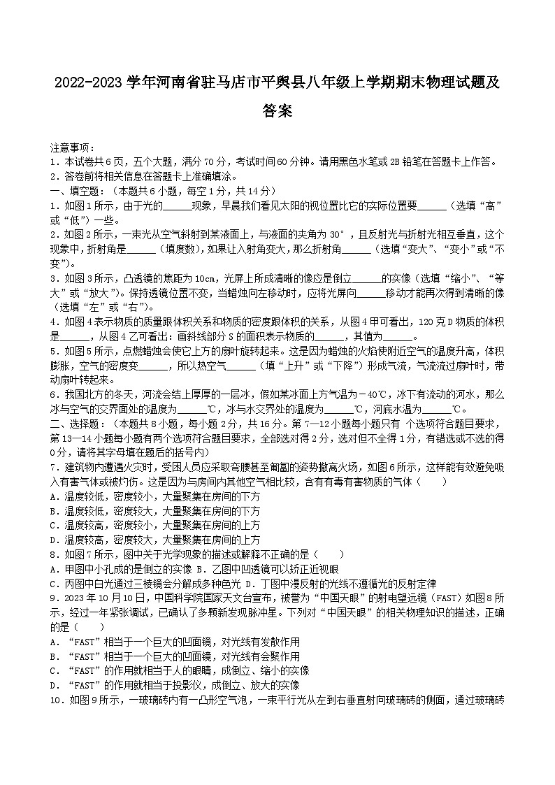 2022-2023学年河南省驻马店市平舆县八年级上学期期末物理试题及答案第1页