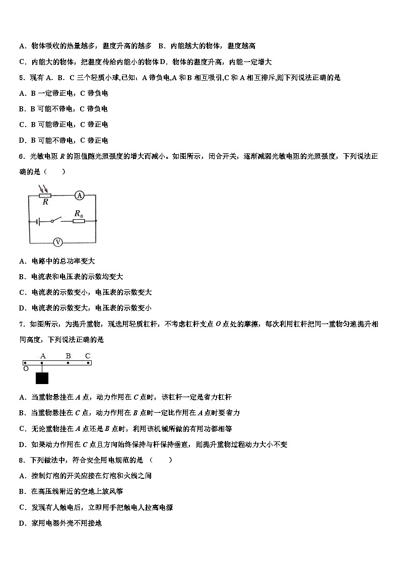 2023-2024学年江苏省物理九年级第一学期期末达标检测模拟试题第2页
