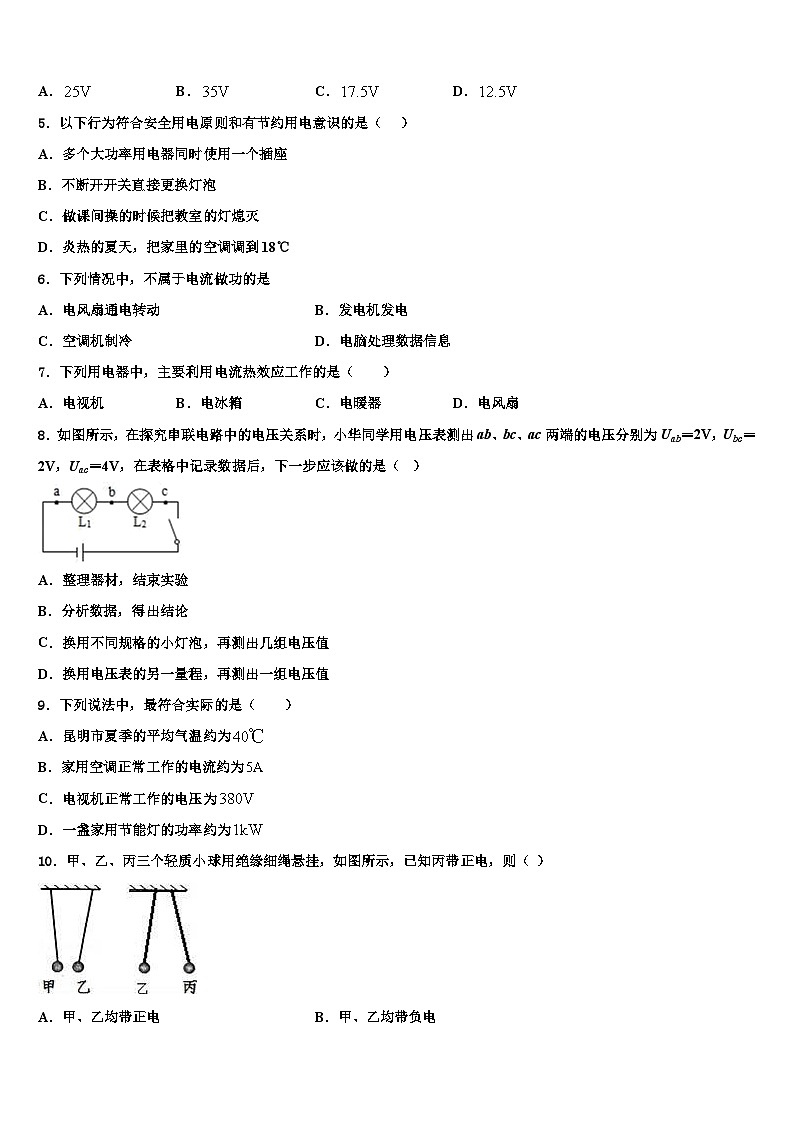 2023-2024学年江苏省物理九年级第一学期期末监测模拟试题第2页