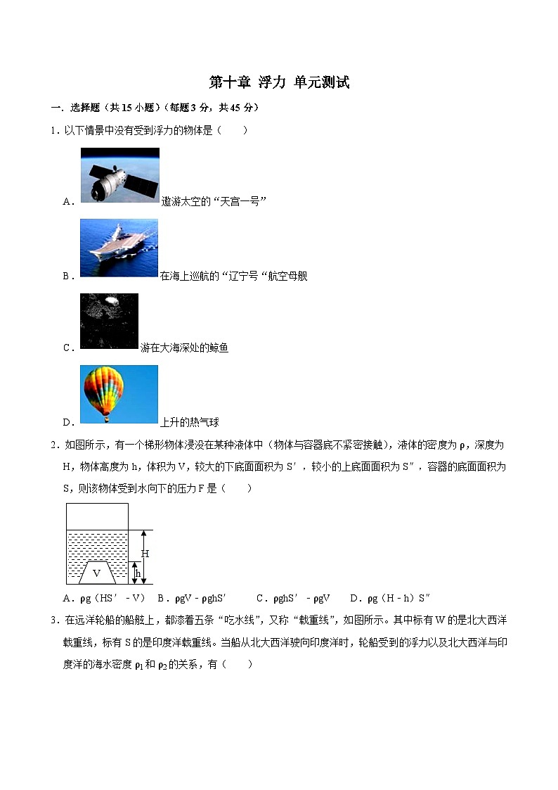 人教版八年级物理下册同步精品备课 第十章 单元测试（练习）（原卷版+解析）01