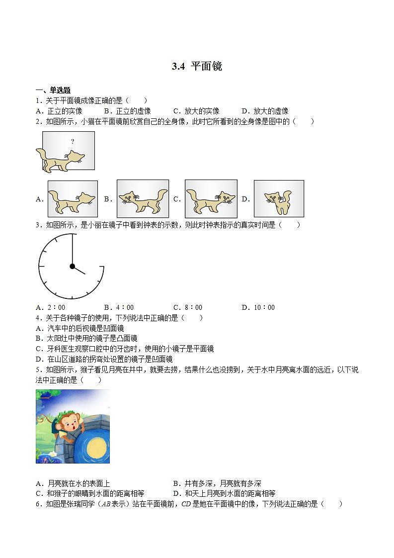 苏科版年八年级物理上册同步精品备课 3.4 平面镜（课件）+练习01