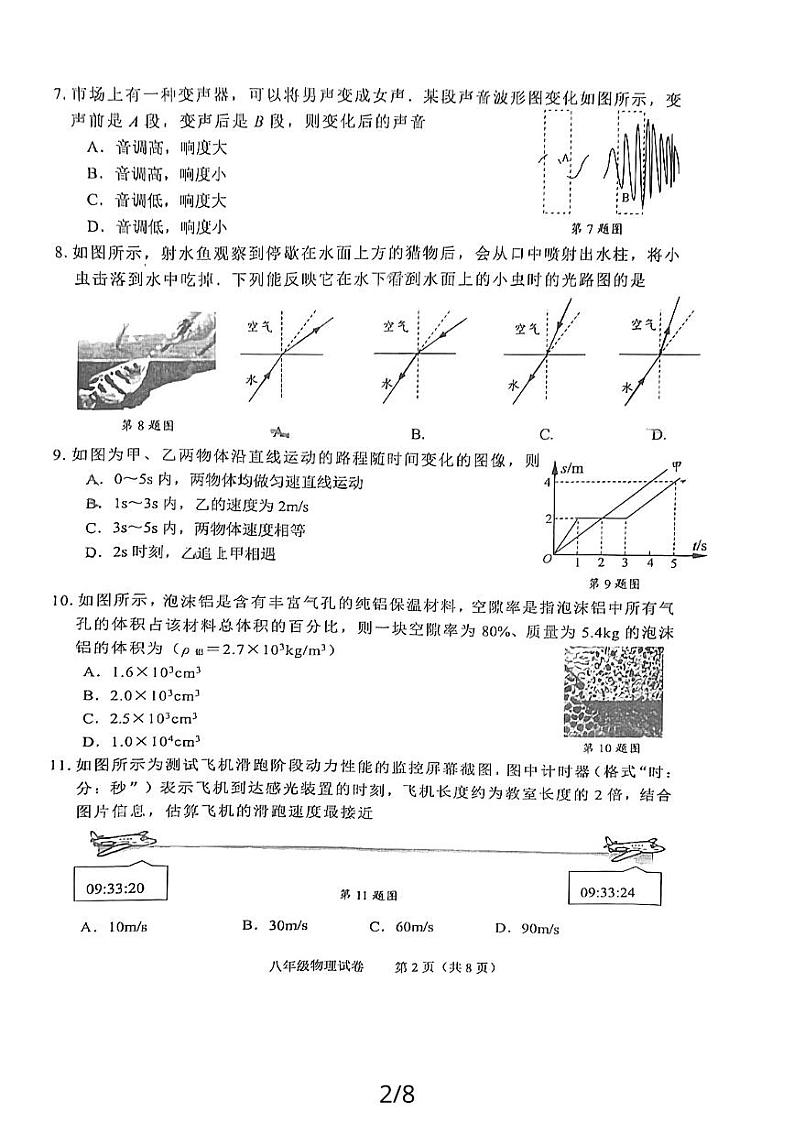 江苏省南通市通州区2023-2024学年八年级上学期1月期末物理试题02