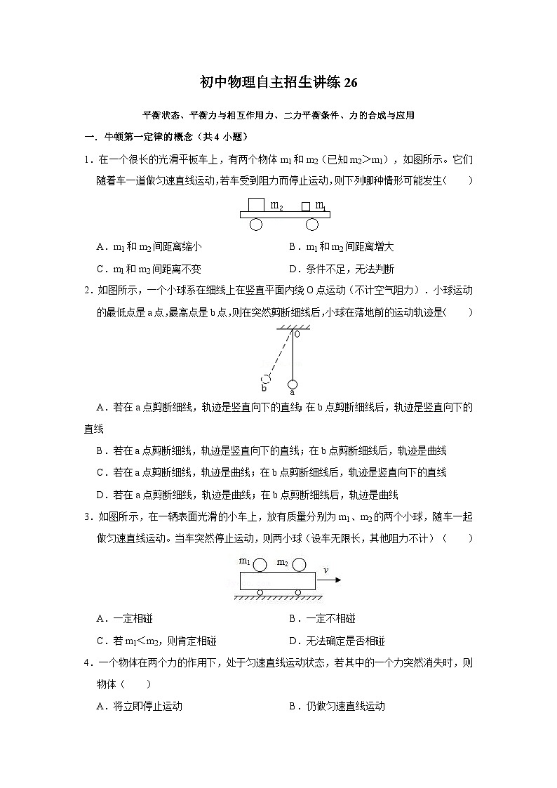 26 平衡状态、平衡力与相互作用力、二力平衡条件、力的合成与应用（学生版）第1页
