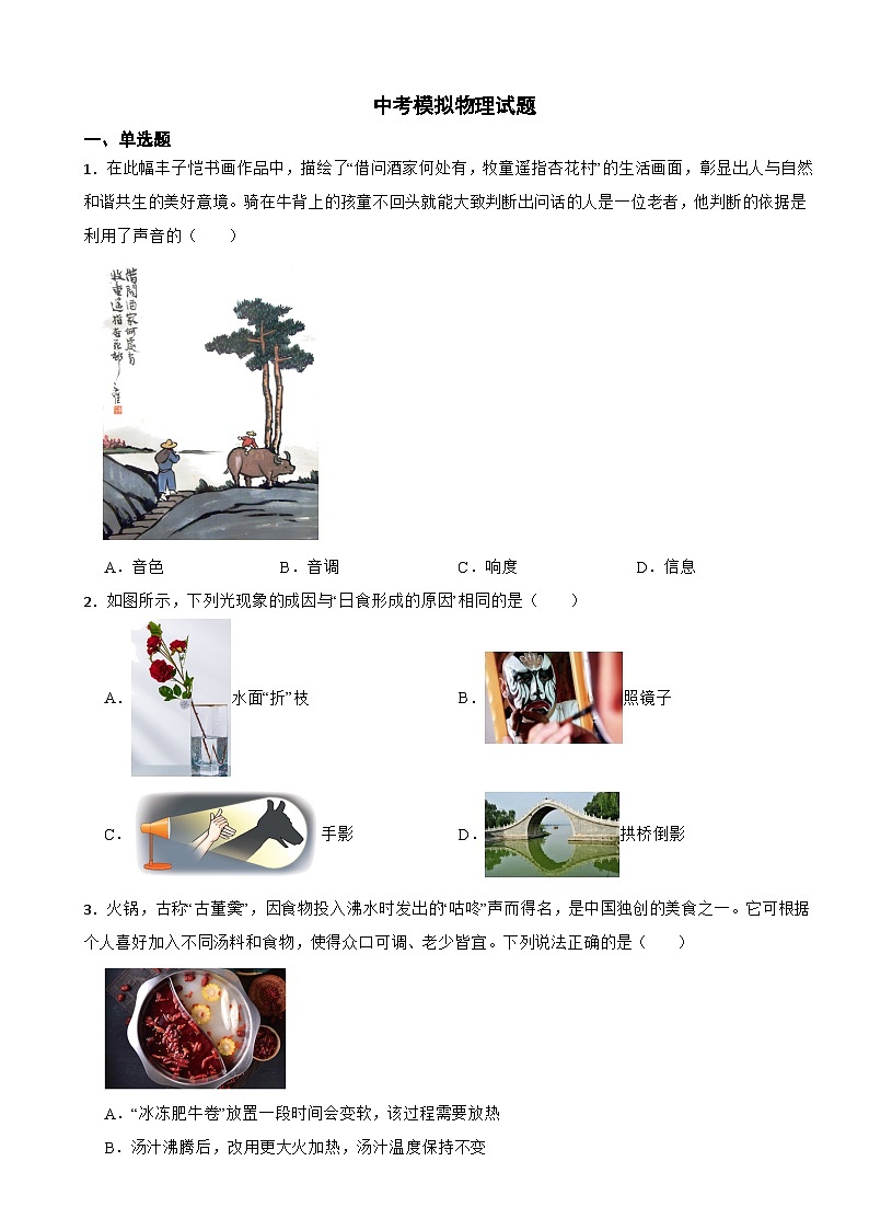 宁夏石嘴山市平罗县2024年中考模拟物理试题附答案01