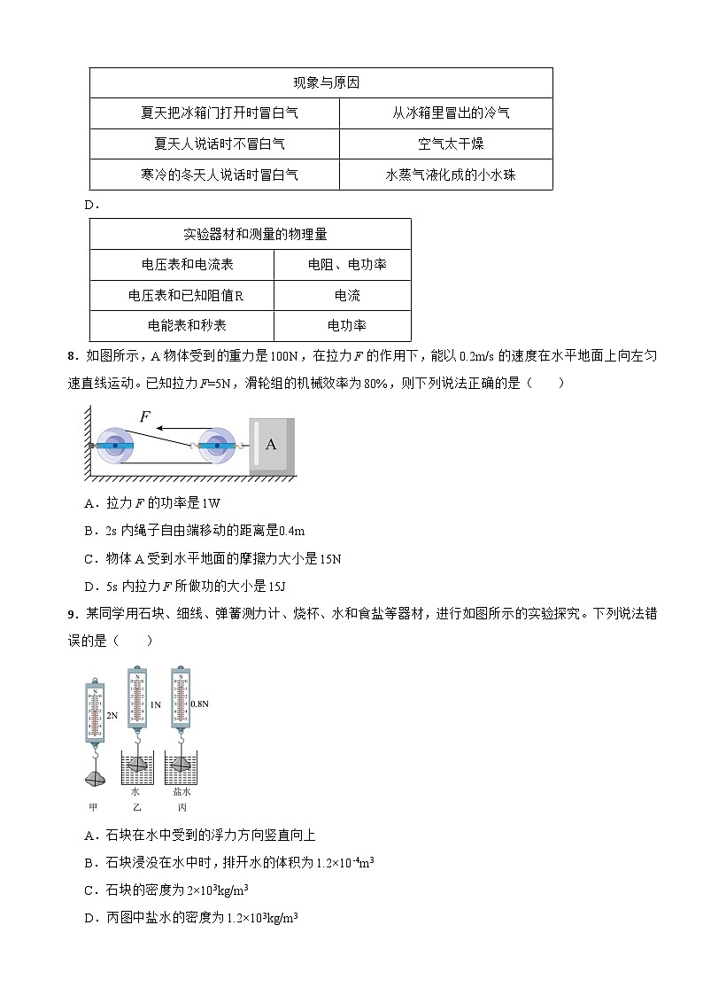 山东省济宁2024年中考模拟物理试题附答案第3页
