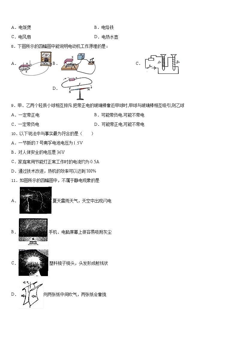 2023-2024学年北京市丰台区十八中学物理九上期末检测模拟试题含答案第3页