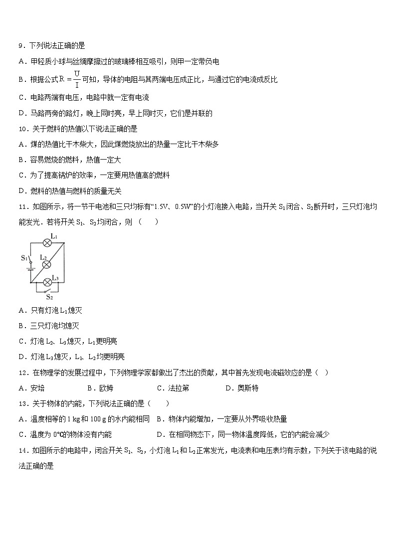 2023-2024学年北京陈经纶中学九上物理期末质量跟踪监视试题含答案第3页