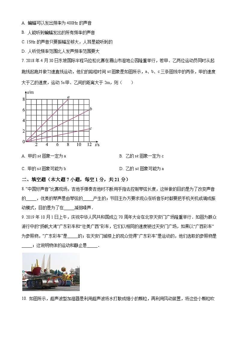 精品解析：广东省佛山市南海区西樵镇樵北初级中学八年级上学期第一次阶段检测物理试题（原卷版）第2页