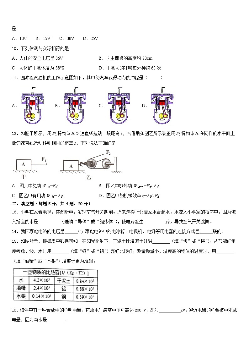 2023-2024学年吉林大附属中学九上物理期末质量检测模拟试题含答案03