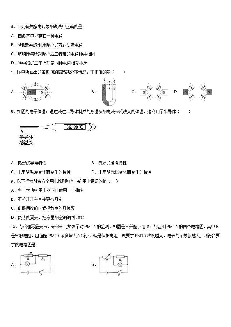 2023-2024学年上海延安中学九上物理期末学业水平测试模拟试题含答案02