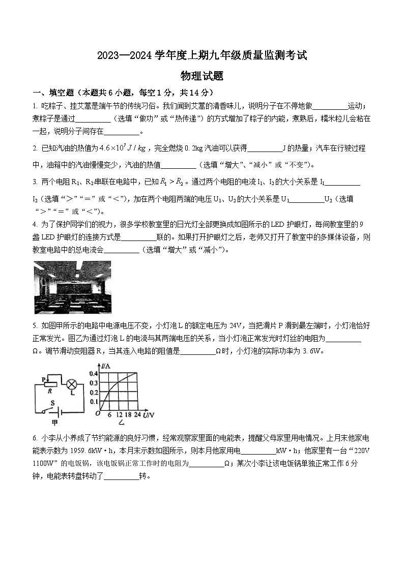 河南省新蔡县2023-2024学年九年级上期质量检测考试物理试题第1页