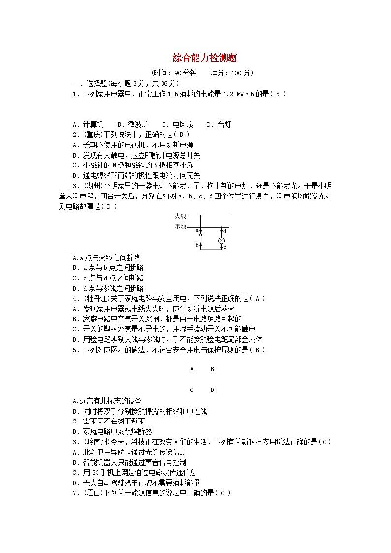 2024九年级物理下学期综合能力检测题新版教科版01
