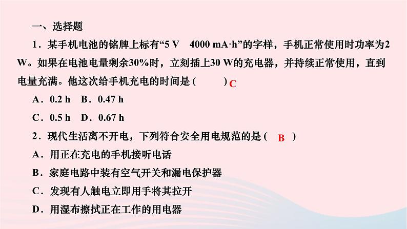 2024九年级物理下册期末复习三电功率及家庭用电作业课件新版北师大版02