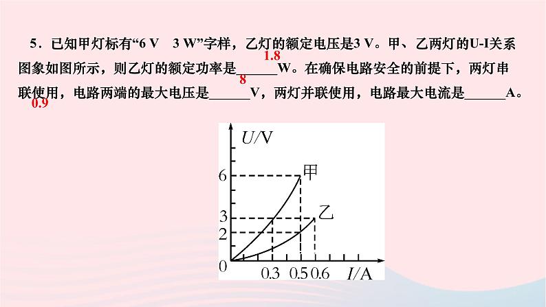 2024九年级物理全册第十八章电功率专题一灯泡亮度分析作业课件新版新人教版05