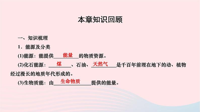 2024九年级物理全册第二十二章能源与可持续发展本章复习与训练作业课件新版新人教版02