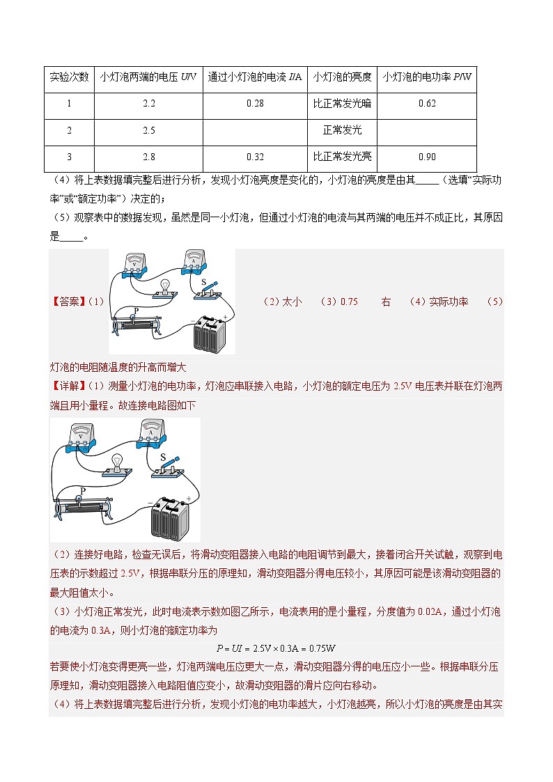 寒假训练11 实验：测量小灯泡的电功率-【寒假分层训练】2024年九年级物理寒假培优练（人教版）02