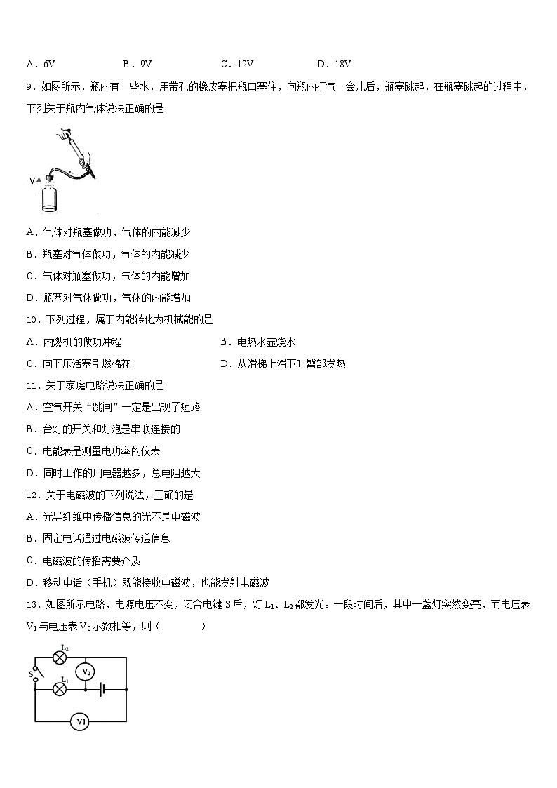 2023-2024学年四川省乐山市五中学物理九年级第一学期期末质量检测试题含答案第3页