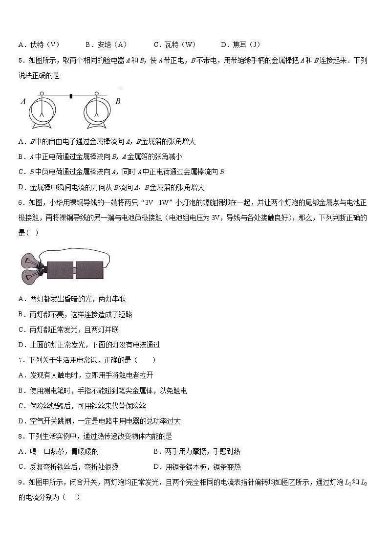 2023-2024学年四川省南充市阆中学市阆中学物理九年级第一学期期末质量跟踪监视试题含答案02