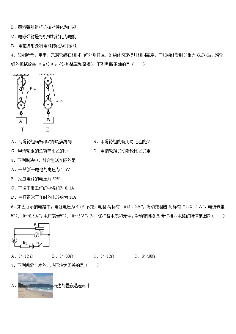 2023-2024学年四川省成都简阳市三星中学物理九年级第一学期期末复习检测试题含答案02