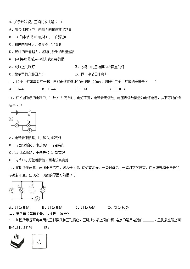 2023-2024学年四川省成都七中育才学校九上物理期末达标检测试题含答案03