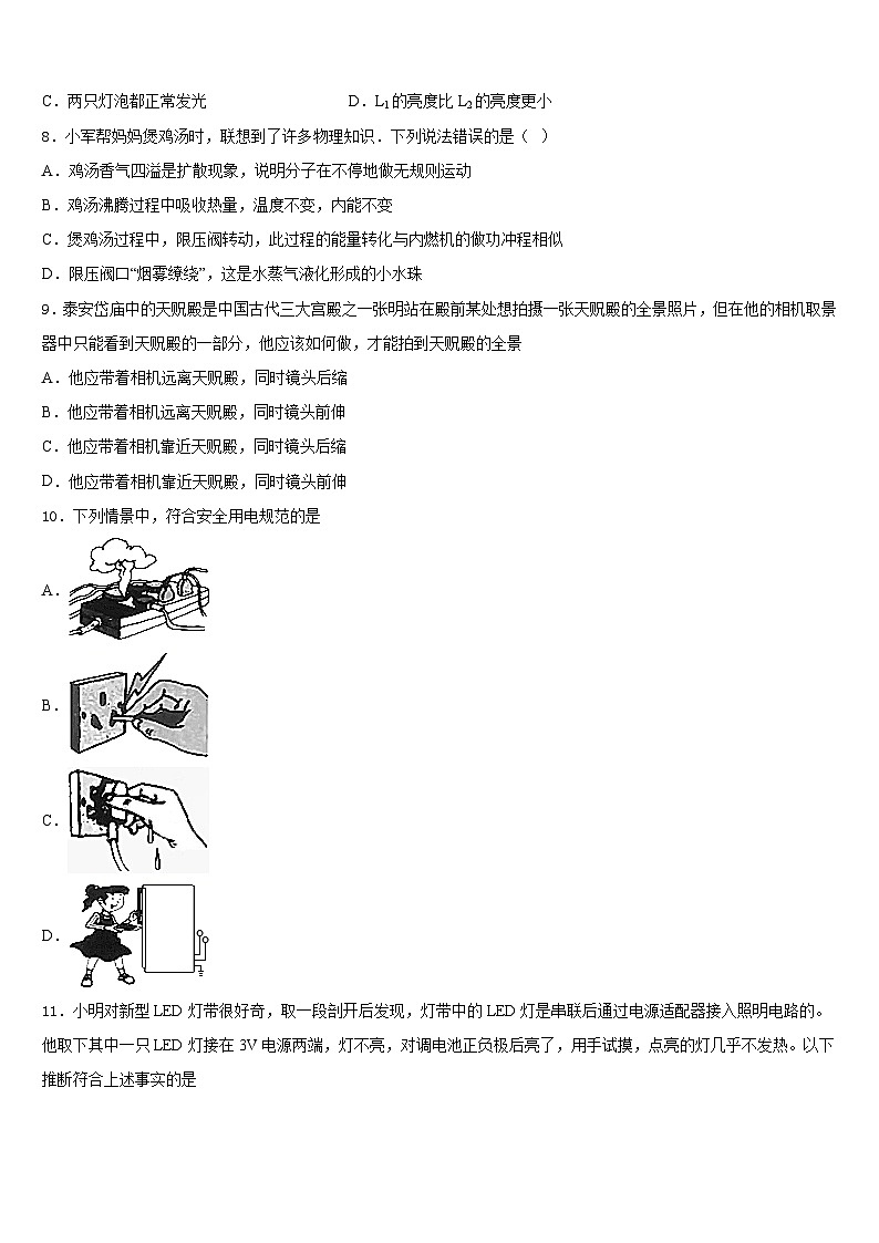 2023-2024学年四川省成都市龙泉驿区九上物理期末联考试题含答案第3页