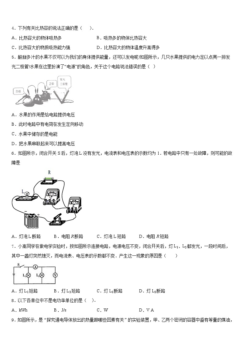 2023-2024学年四川省德阳市第五中学九上物理期末考试模拟试题含答案02