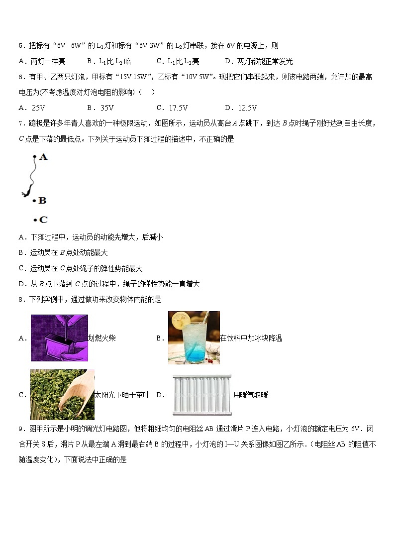 2023-2024学年安徽合肥市中学国科技大附属中学物理九上期末联考模拟试题含答案02