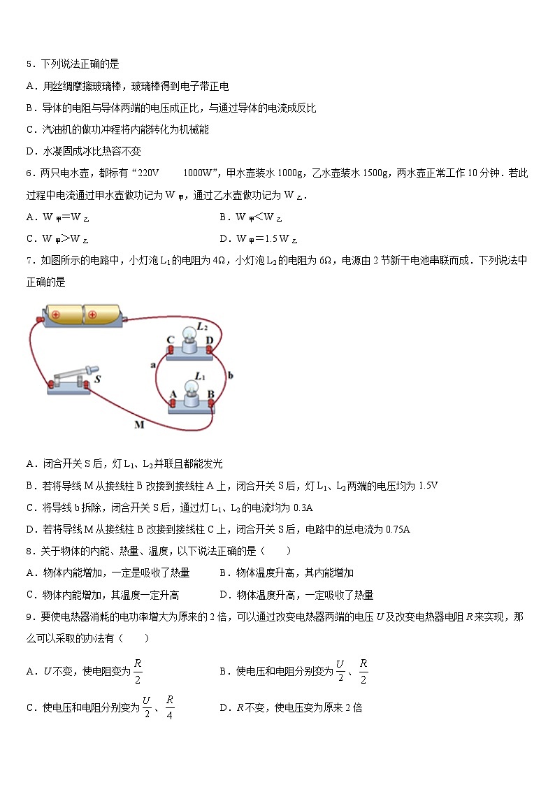 2023-2024学年安徽淮南寿县物理九年级第一学期期末质量检测模拟试题含答案02