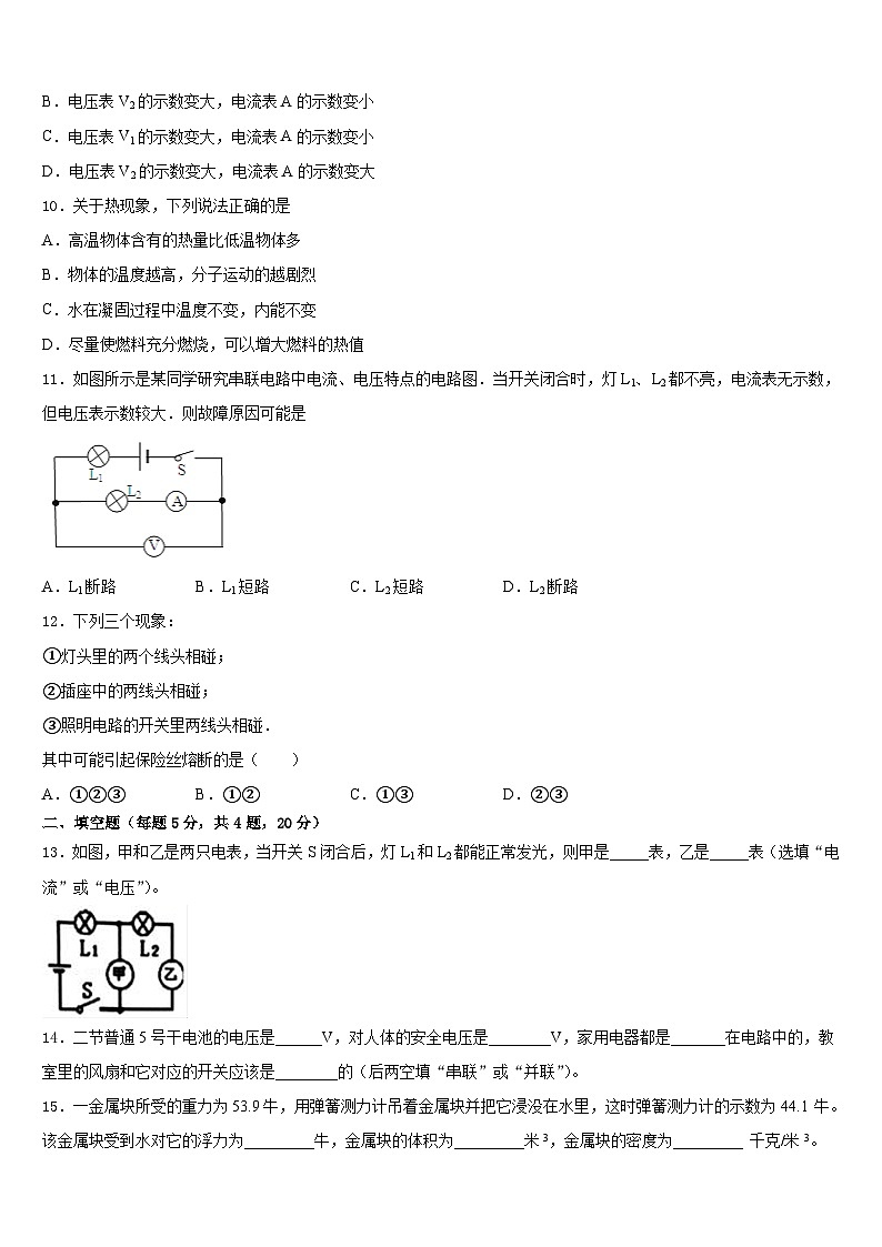 2023-2024学年安徽省合肥市庐江县物理九上期末教学质量检测试题含答案03