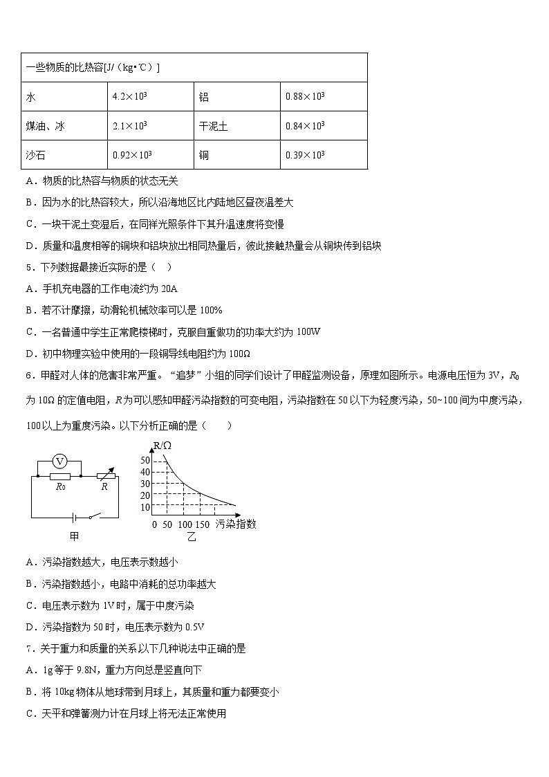 2023-2024学年安徽省合肥市肥东四中学九级九年级物理第一学期期末检测模拟试题含答案02