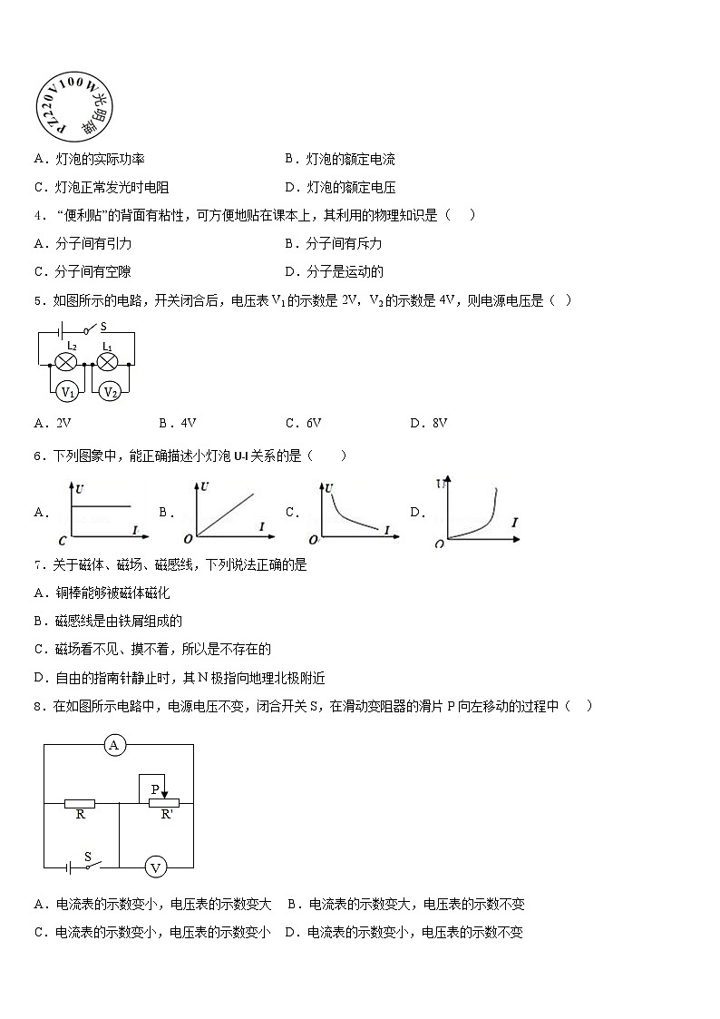 2023-2024学年安徽省宣城市宣州区雁翅学校九上物理期末质量检测模拟试题含答案02