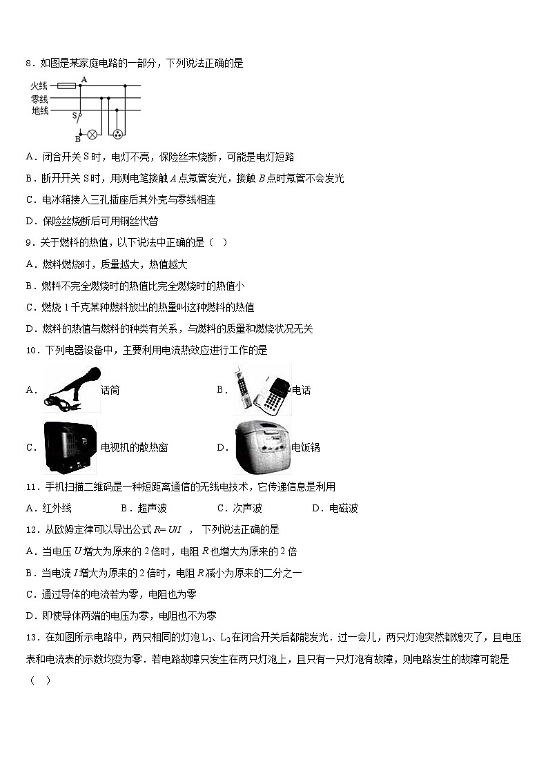 2023-2024学年山东省东平县第三中学九上物理期末达标检测模拟试题含答案第3页