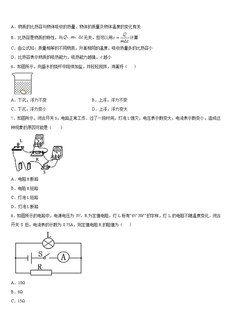 2023-2024学年山东省安丘市二中学物理九年级第一学期期末监测试题含答案第2页