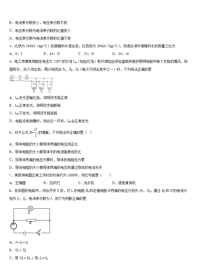 2023-2024学年山东省泰安市岱岳区物理九上期末监测试题含答案02