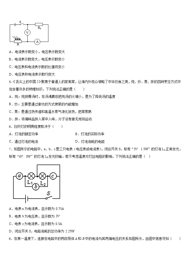 2023-2024学年山东省新泰市新甫中学九上物理期末考试试题含答案02