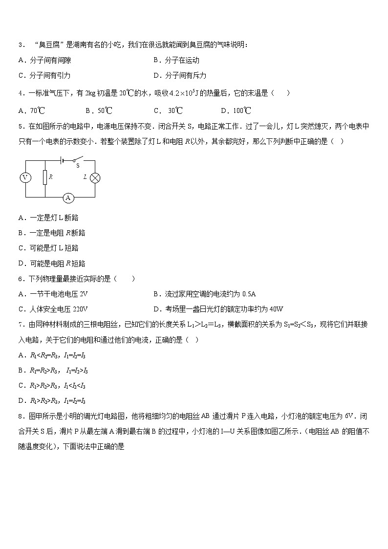2023-2024学年山东省新泰市谷里中学九上物理期末质量检测试题含答案02