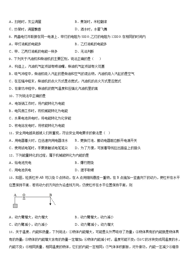 2023-2024学年山东省枣庄市滕州市滕州育才中学九年级物理第一学期期末质量跟踪监视试题含答案03