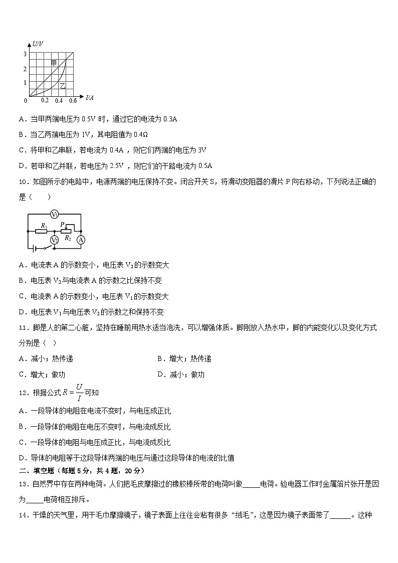 2023-2024学年山东省济南历下区物理九年级第一学期期末学业质量监测试题含答案第3页