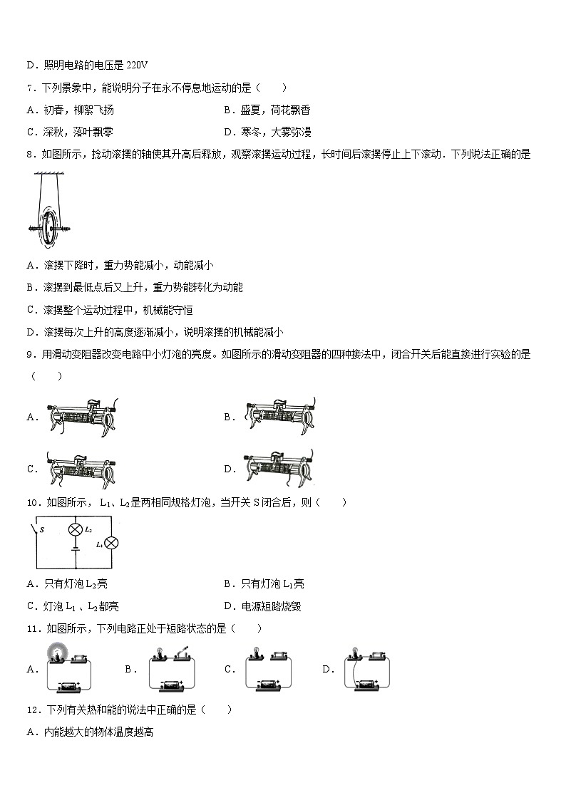 2023-2024学年山东省青岛市局属四校物理九年级第一学期期末达标检测模拟试题含答案03