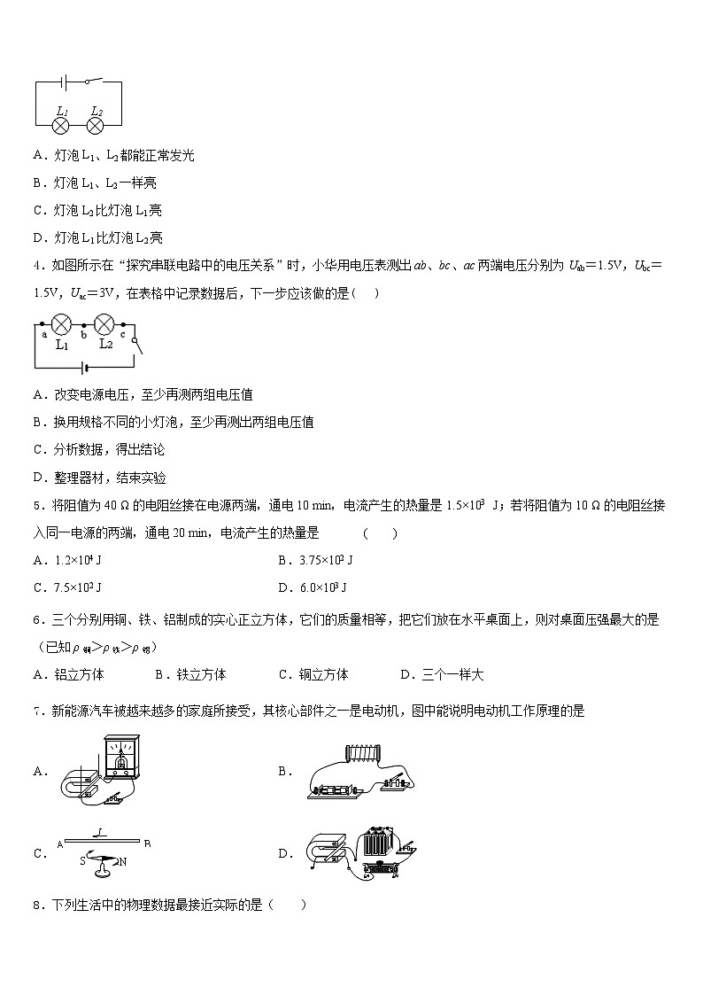 2023-2024学年山东省莱芜市莱城区腰关中学物理九年级第一学期期末预测试题含答案02