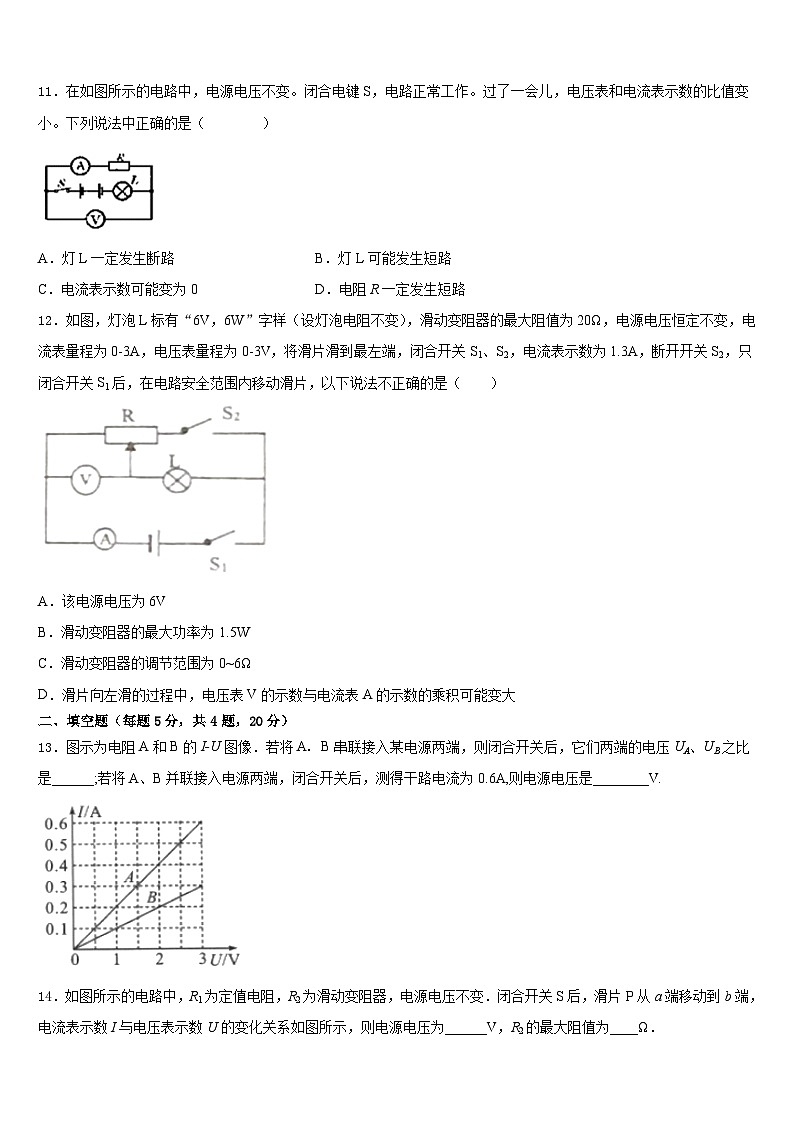 2023-2024学年四川省乐至县联考物理九年级第一学期期末学业水平测试试题含答案第3页