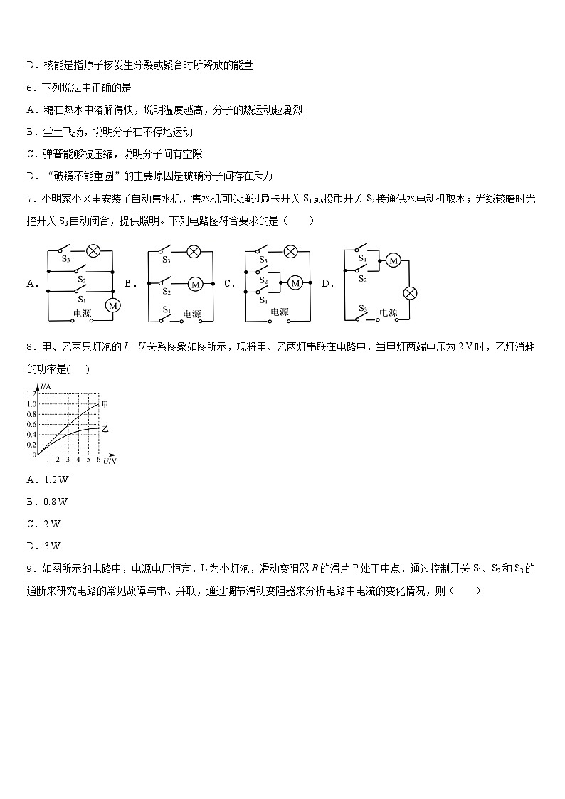 2023-2024学年安徽界首地区九年级物理第一学期期末学业水平测试模拟试题含答案02