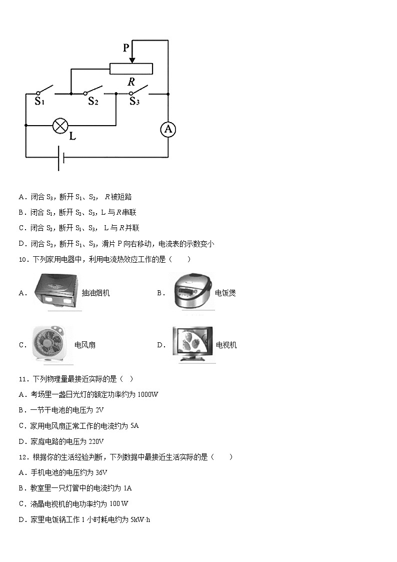 2023-2024学年安徽界首地区九年级物理第一学期期末学业水平测试模拟试题含答案03