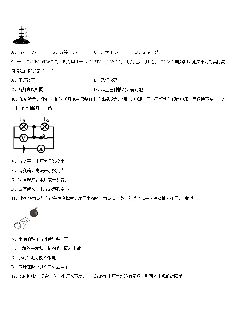 2023-2024学年安徽省安庆市九一六校九上物理期末学业水平测试模拟试题含答案03