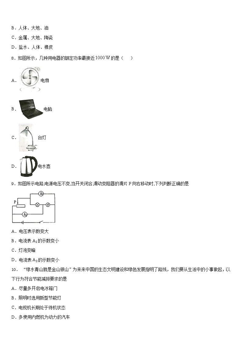 2023-2024学年山东省菏泽市牡丹区胡集中学九年级物理第一学期期末学业水平测试试题含答案03