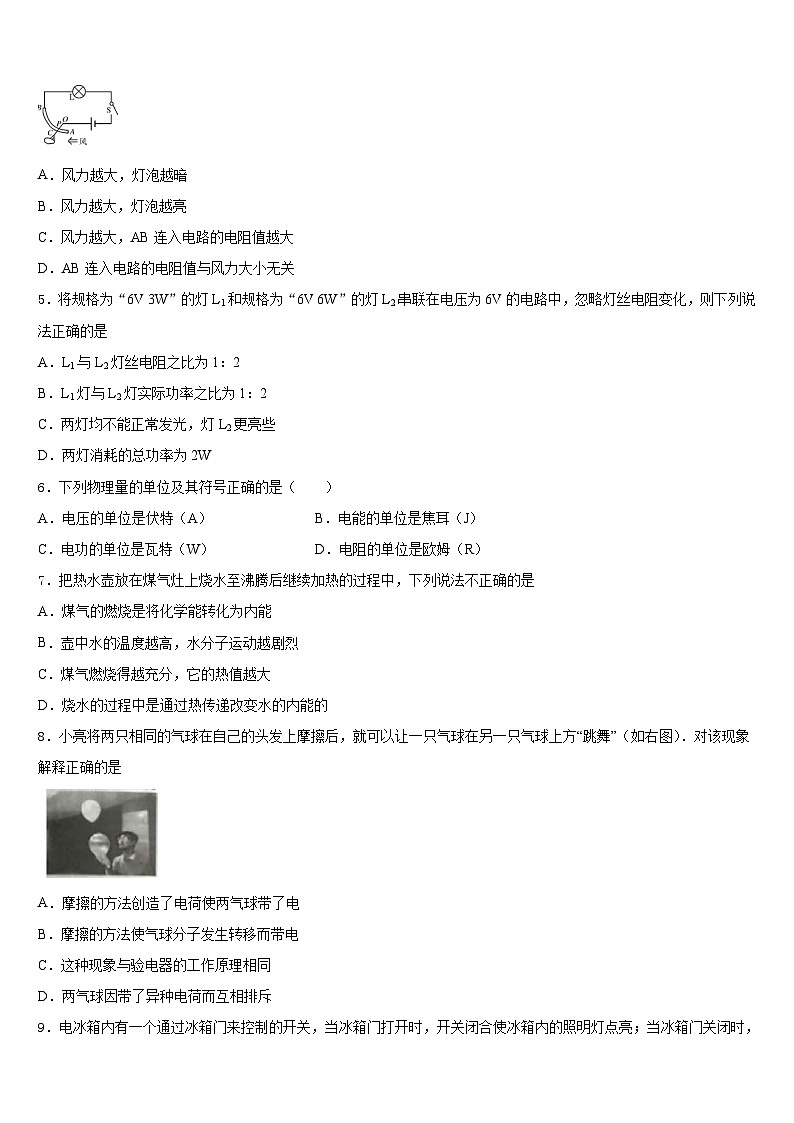 2023-2024学年山东省青岛实验中学物理九上期末学业水平测试模拟试题含答案02